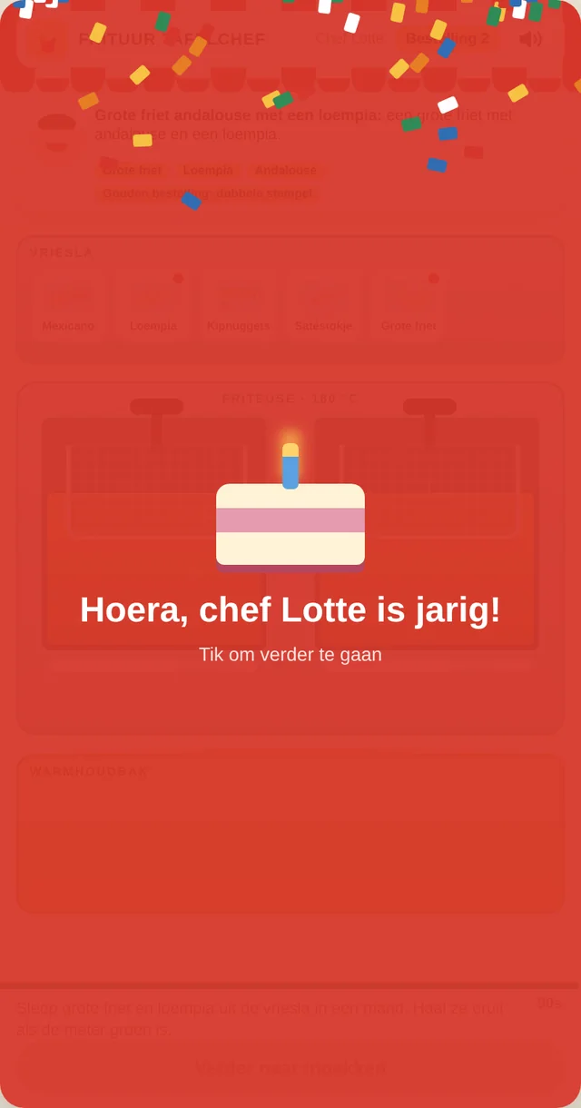 Het frietspel: het verjaardagsscherm voor een kind dat jarig is