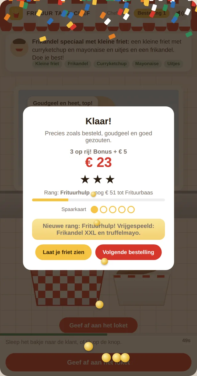 Het frietspel: de bestelling staat klaar op de toonbank